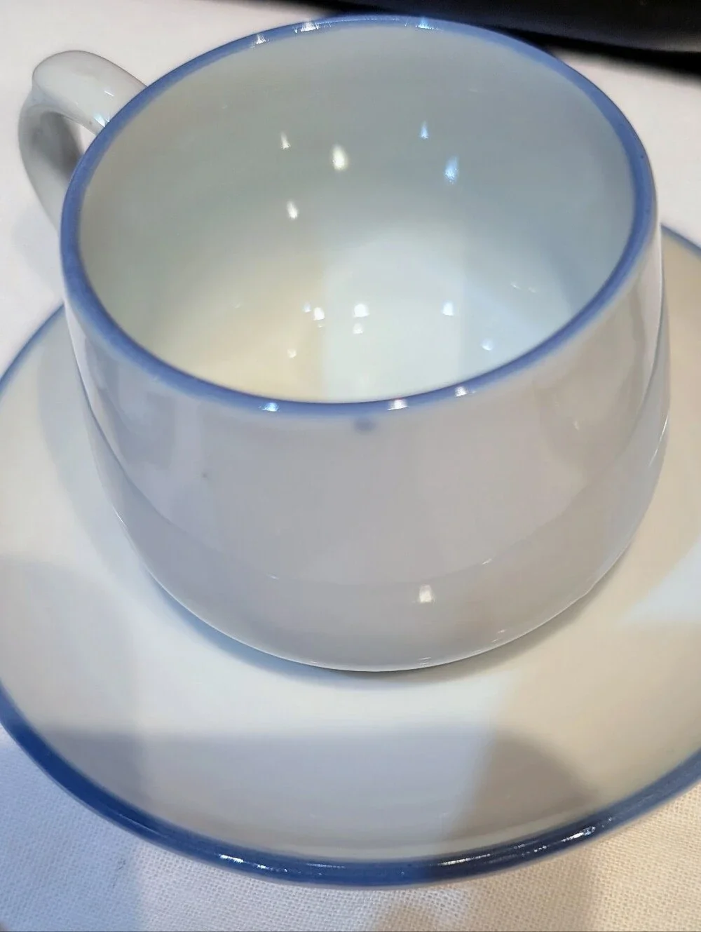 White Porcelain Demitasse Cup and Saucer Set with Blue Rim - Home Dining